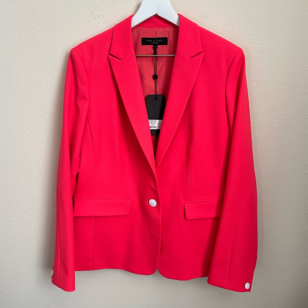 Rag & Bone Bright Pink Lexington Twill Blazer Size‎ 12